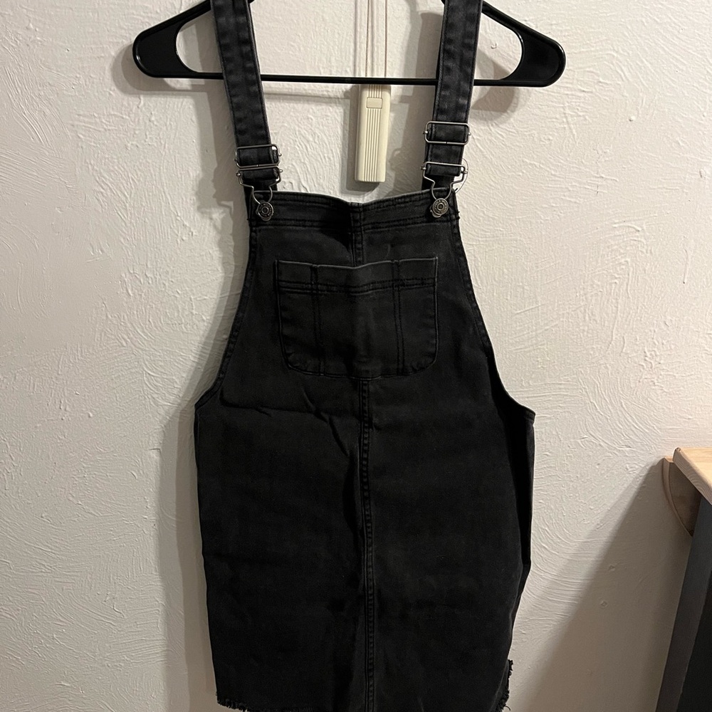 Chic Black Denim Overall Dress